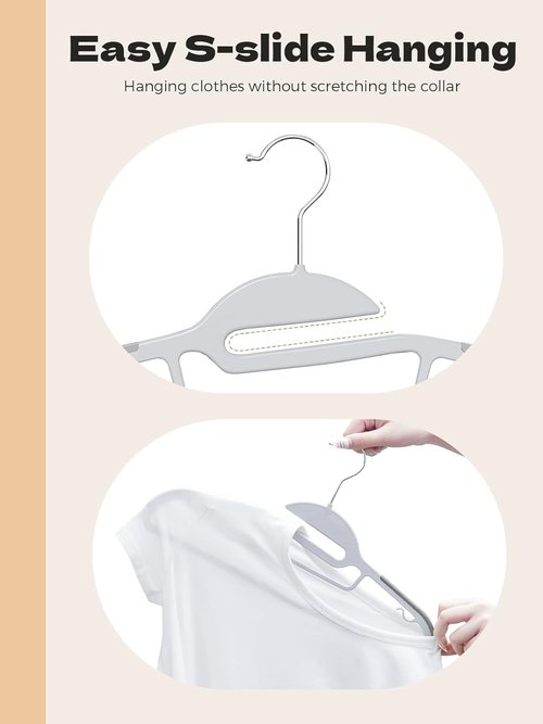HOUSE DAY Grey Plastic Hangers - 50 Pack Slim Space-Saving Non-Slip Heavy-Duty Coat Hangers for Closet