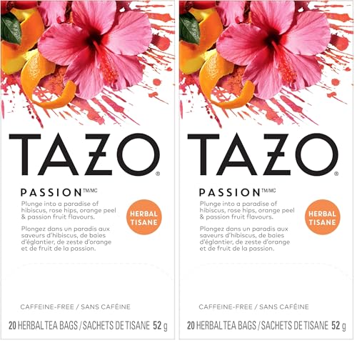 TAZO Passion Herbal Tea Bags - Caffeine Free, 20 Count (Pack of 2)