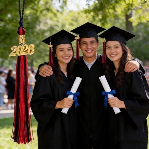 2026 Graduation Tassel with Gold Charm - Red and Black Rayon Cap Accessory