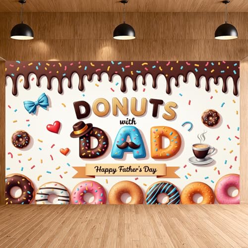 Happy Father's Day Banner - Donuts with Dad Backdrop 70.8x43.3in