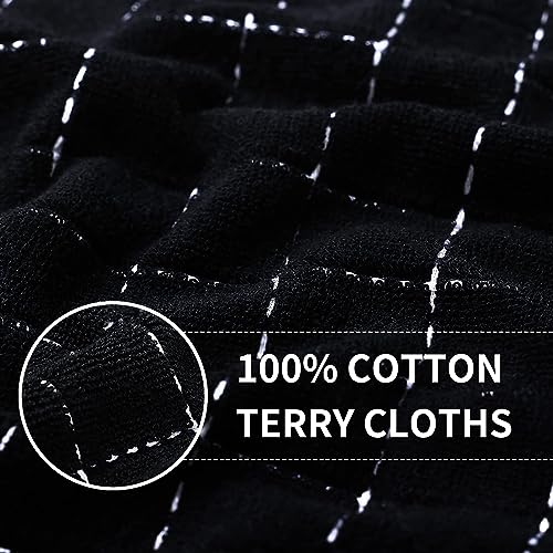 Homaxy 100% Cotton Terry Kitchen Towels - Super Absorbent, Black, 13x28, 2-Pack