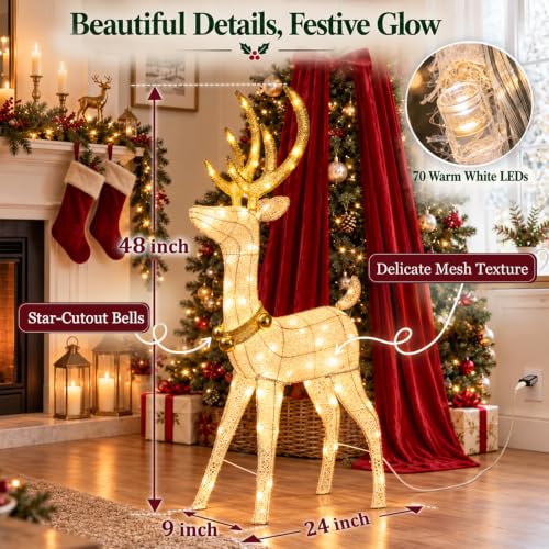 48-Inch Lighted Outdoor Christmas Reindeer Decoration with LED Lights