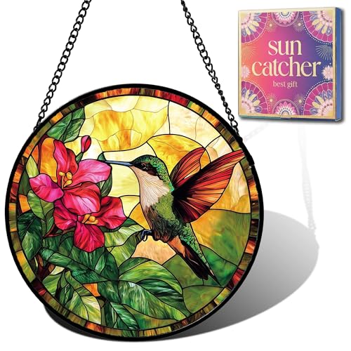 Hummingbird Acrylic Sun Catcher for Indoor Windows - Green and Red, 7.8 Inch