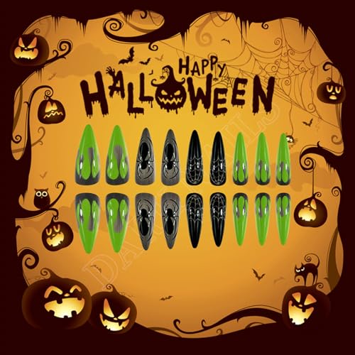 Halloween Long Stiletto Press On Nails Spider Web Fake Nails