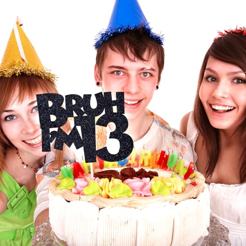 Happy 13th Birthday Cake Topper for Boys - Black Glitter Design
