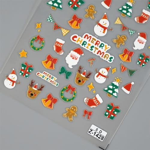 Namrec 5D Embossed Christmas Nail Art Stickers - Santa & Snowman Decals (2 Sheets)