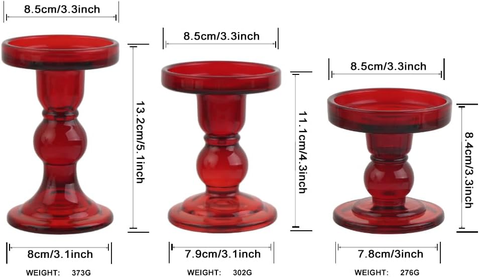 Regine Switzerland 6-Piece Red Glass Candlestick Set - Elegant Crystal Holders for Weddings & Decor