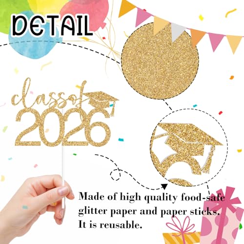 Class of 2026 Graduation Cake Topper | Gold Glitter Decor