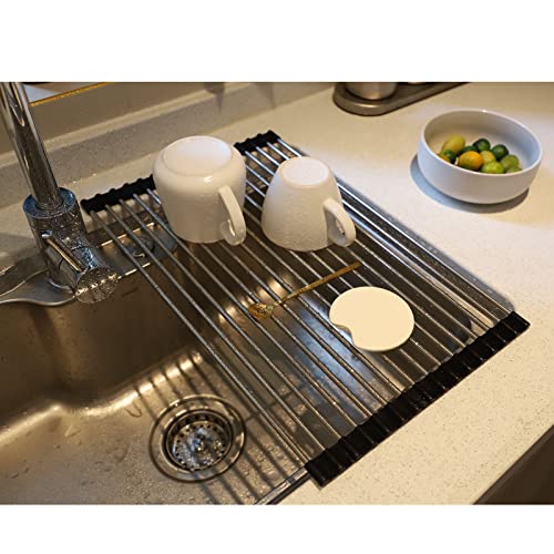 Roll-Up Dish Drying Rack - 17.7" x 11.2" Stainless Steel Over-Sink Mat