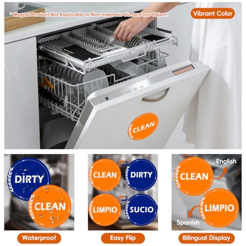 Dishwasher Clean Dirty Magnet 2 Pack - Bilingual English Spanish