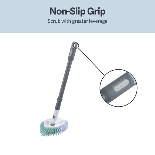 Casabella Tub & Tile Brush - Bathroom Cleaning Brush, Extendable Handle, All-Around Dual Bristles, Bristled Head, Non-Slip Grip