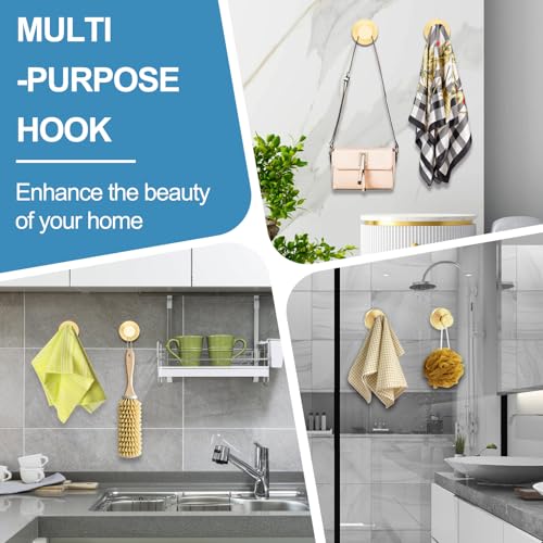 Gold Vacuum Suction Cup Hooks - No Drill Shower Hooks, 2 Pack