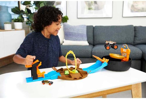 Hot Wheels Monster Trucks Playset - Includes 3 Trucks & 3 1:64 Scale Vehicles | Perfect Gift for Kids 4-8