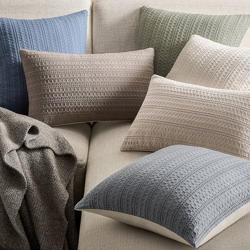 ZeeMart Blue Ashes Waffle Lumbar Pillow Covers Set of 2 20x12 Inches, Cotton