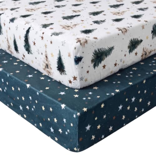 Woodland Themed Flannel Fleece Crib Sheets Set - 2 Pack, Toddler & Baby Bed Bedding
