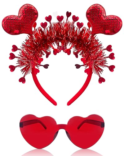 Valentine Heart Headband and Red Heart Sunglasses Party Set