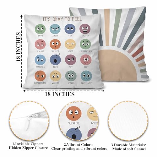 18x18 Inch Calming Corner Throw Pillow Cover - Double-Sided Boho Sunshine Design, Kids Classroom Gift