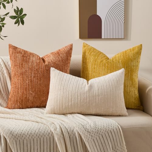 Allorry Soft White Chenille Throw Pillow Covers 12x20 - Set of 2
