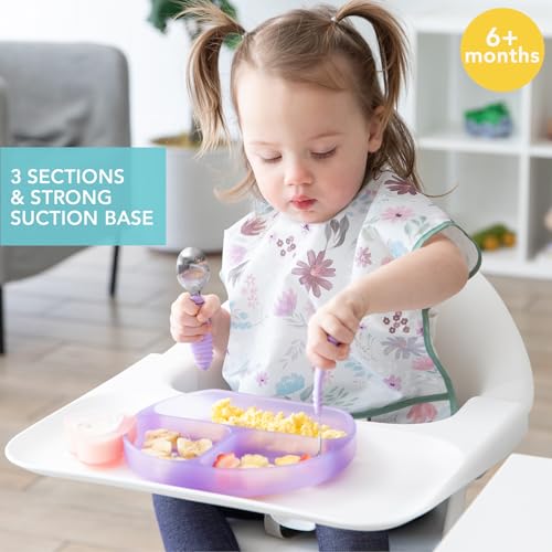 Bumkins Silicone Suction Plate for Toddlers - Divided Grip Dish in Purple Jelly