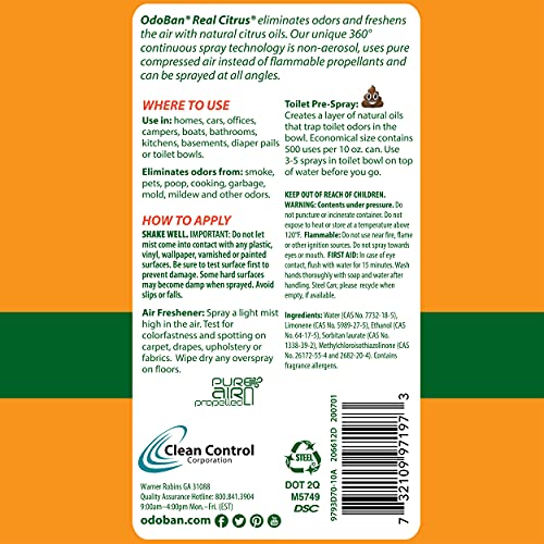OdoBan Natural Citrus Air Freshener Spray, 360-Degree Continuous, 10 Oz (3-Pack)