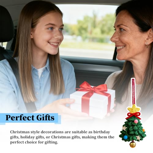 Handmade Crochet Christmas Tree Car Pendant - Universal Fit