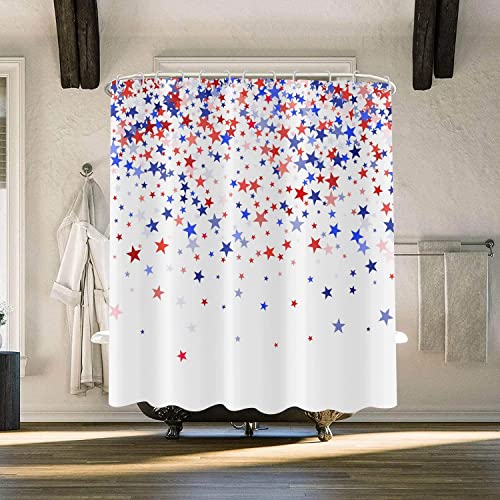 Independence Day Shower Curtain - Star Pattern, 72"x72" Waterproof Fabric
