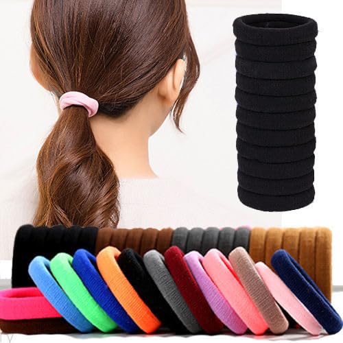 TsuvyXeg 50-Pack Elastic Hair Ties for Thick Hair, 2-Inch Black Hair Bands
