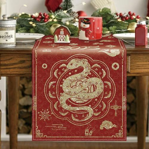 Year of the Snake 2025 Chinese Table Runner - 13x72 inches
