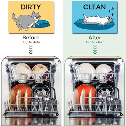 Dishwasher Clean Dirty Magnet Indicator - Double-Sided Gray Cat Sign