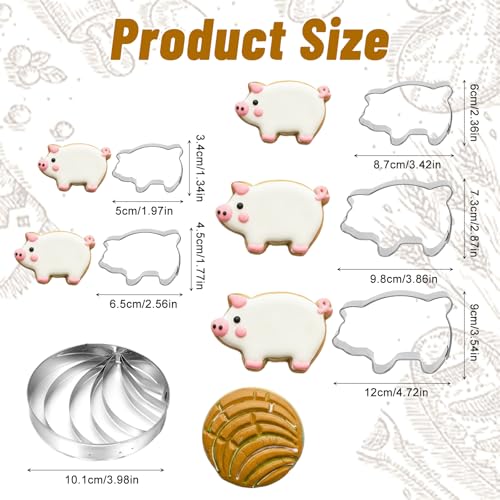 Stainless Steel Concha & Pig Cookie Cutters Set for Mexican Baking