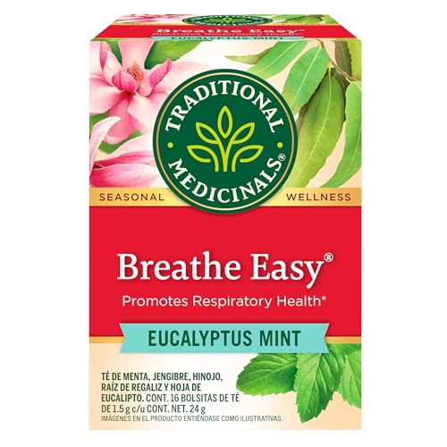 Traditional Medicinals Breathe Easy Seasonal Herbal Tea Pack of 2 - 16 Tea Bags Each - Respiratory Support, Organic, Caffeine-Free