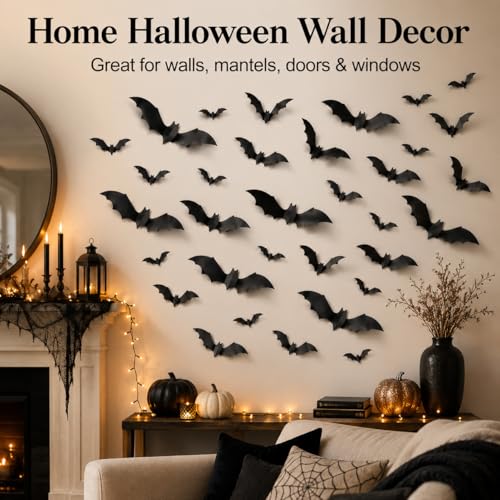 120 Pcs 3D Black Bat Wall Decals for Halloween Decor