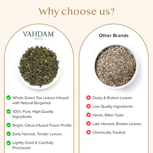 VAHDAM Earl Grey Citrus Green Tea, Loose Leaf, 3.53 oz, 50+ Cups