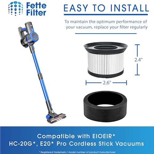Fette Filter Replacement HEPA & Foam Filter Set for EIOEIR HC-20G & E20 Pro Vacuum - Pack of 1 + 2