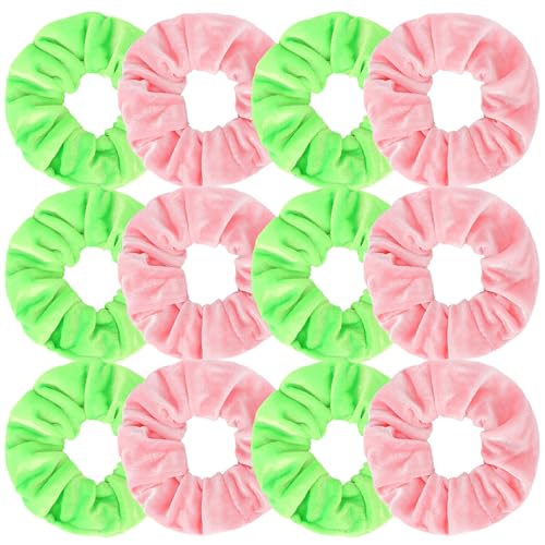 ANBALA 12Pcs Velvet Hair Scrunchies Pink and Green Witch Hair Ties