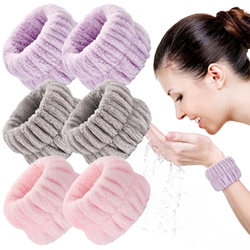 Wteehn 6 Pcs Absorbent Face Wash Wristbands for Skincare and Makeup