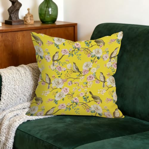 Yellow Chinoiserie Floral Throw Pillow Covers - Set of 2, 18x18