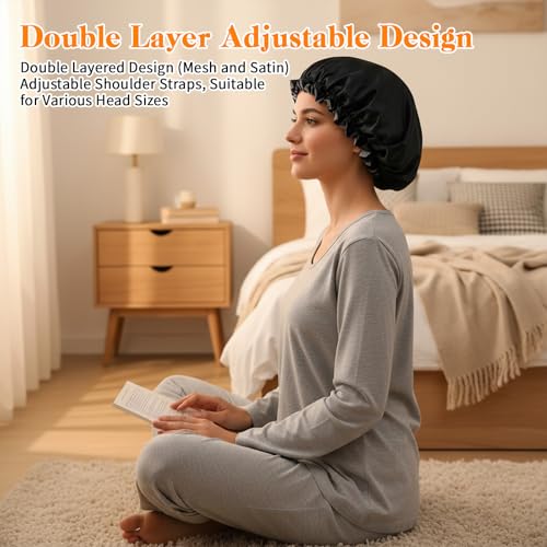 Heclia 2-in-1 Adjustable Sleep Bonnet and Hair Net for Long Hair