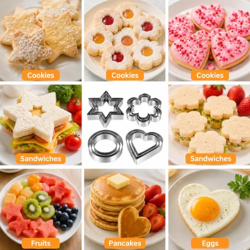 12-Piece Stainless Steel Cookie Cutters Set - Heart, Star, Flower, Round