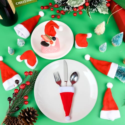 Mini Christmas Hat Set of 10 - Red Velvet Santa Hats for Holiday Decorations
