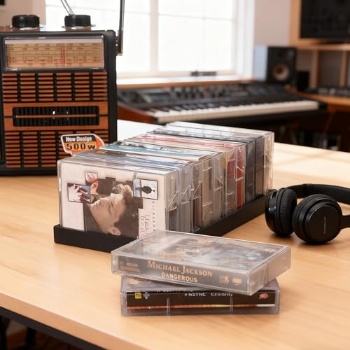 QUPIVA 1PC Black Cassette Tape Storage Holder - 10 Slots, No Assembly Needed