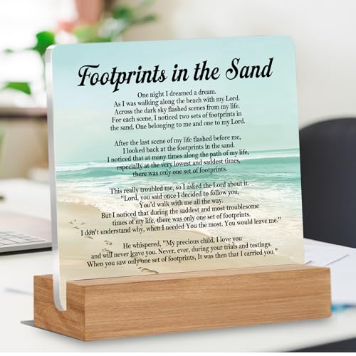 Footprints in the Sand Acrylic Desk Decor - Meaningful Christian Gift