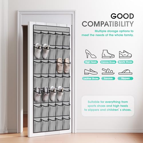 WVM Over the Door Shoe Organizer, 35-Pocket Hanging Closet Storage, Grey