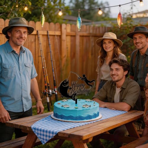 Fishing Birthday Cake Topper - Acrylic Gone Fishing Decor for Men