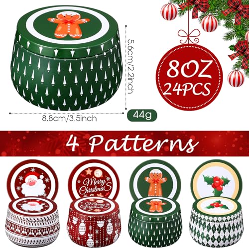 Gingerbread Man Metal Cookie Tins with Lids - 8 oz, Pack of 12, Christmas Themes