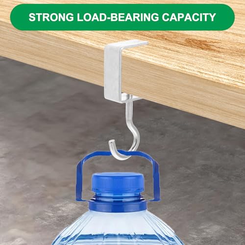cobee Clamp-On Under Desk Hooks, Adjustable Metal Bag Hanger, 4 Pcs Silver