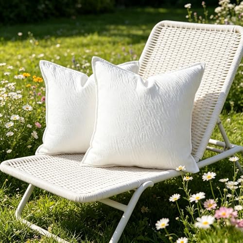 OYIMUA 16x16 White Chenille Throw Pillow Covers Set of 2 - Neutral Decorative Couch Pillows