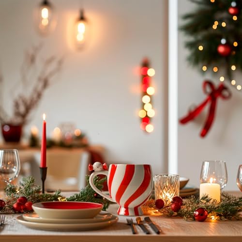 Christmas Candy-Shaped Ceramic Mug - 12 OZ Holiday Coffee & Tea Cup with Handle - Gift Ready