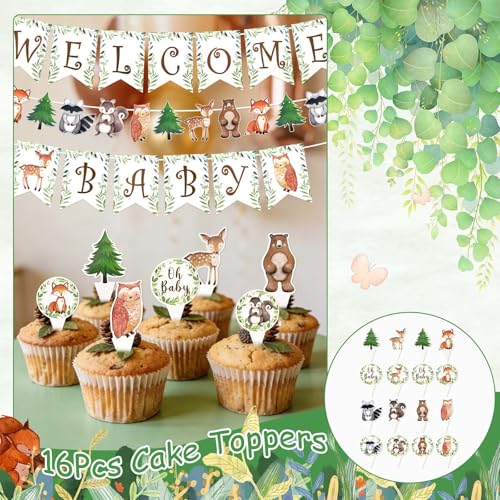 Woodland Baby Shower Decoration Set - Banners & Cake Toppers