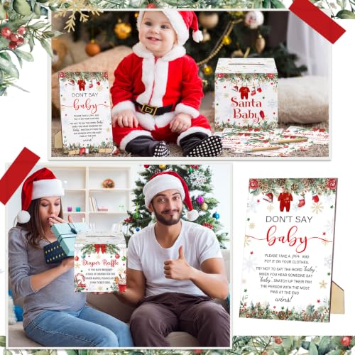 Christmas Baby Shower Game Set - Diaper Raffle Supplies with Santa Design